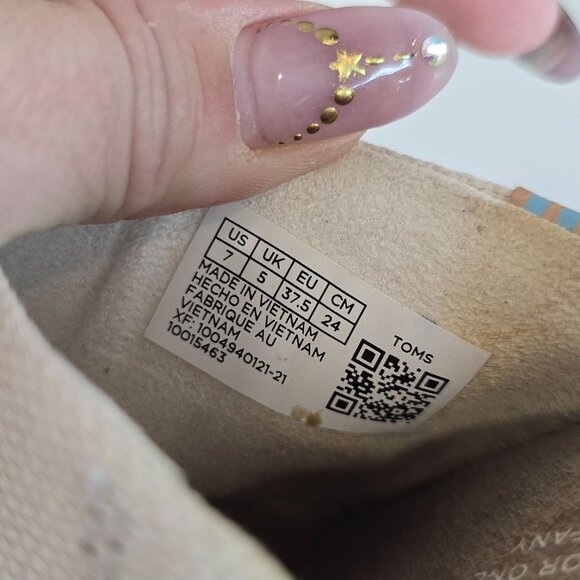 Toms Beige Wedge Espadrille Sandals Womens Size 7 Suede & Fabric Upper Peep Toe - Picture 5 of 13